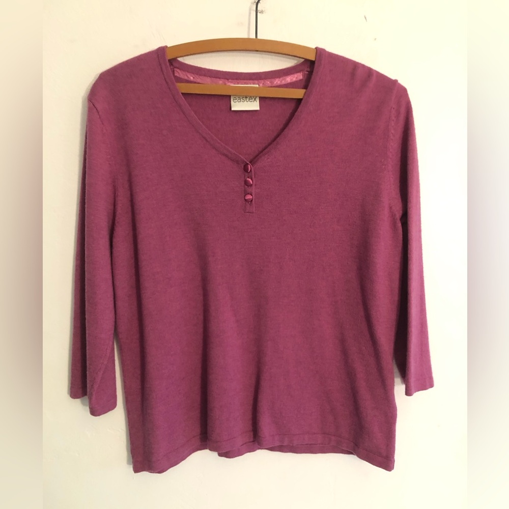 EASTEX Blouse Sweater Women's Size UK14 Berry Pink 3/4 Sleeve Wool Blend